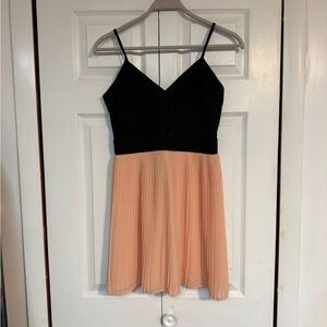 Material Girl Black and Peach Spaghetti Strap Pleated Dress